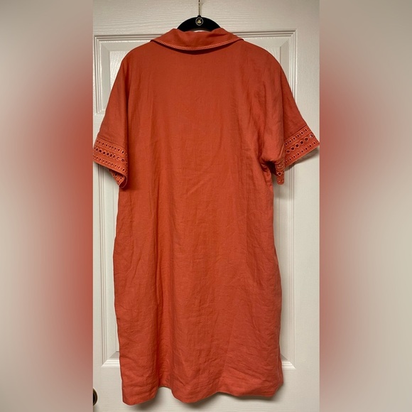 NWOT Elie Tahari Linen Blend Johnny Collar
Eyelet Trim Dress Sunrise Orange Sz M - Picture 4 of 11